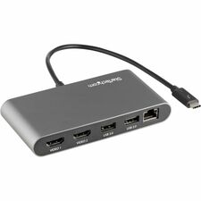 StarTech.com Docking Station for Notebook - Thunderbolt 3 - 2 Displays Supported - 4K - 3840 x 2160 - 1 x USB 2.0 - 1 x RJ-45 Ports - Network (RJ-45) - HDMI - Black, Silver - Wired - Gigabit Ethernet - Windows 11, Windows 10, Windows 8.1, Windows 7, Windo