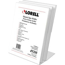 Lorell L-base Slanted Sign Holder Stand Support 8.50" x 11" Media - Acrylic - Clear - 3 / Pack
