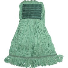 Genuine Joe Synthetic Blend Medium Mophead Medium - Looped Ends, Durable, Launderable, Headband - Rayon, Cotton, Rayon, Fiber - Green - 16 oz - 1 Each