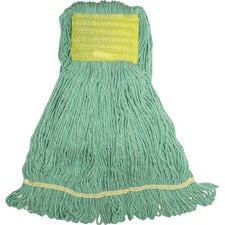 Genuine Joe Wide Band Small Mophead Small - Looped Ends, Durable, Launderable, Wide Headband, Mesh Band - Rayon, Cotton, Rayon - Green Tint - 1 Each