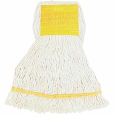 Genuine Joe Wide Band Small Mophead Small - Looped Ends, Durable, Launderable, Wide Headband, Mesh Band - Rayon, Cotton, Rayon - White - 1 Each