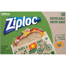 Ziploc® Paper Bags 8.12" Length x 6.62" Width - Brown - Paper - Lunch, Sandwich, Snack - 50 / Box