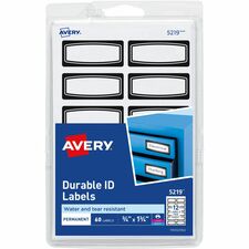 Avery® Durable Labels, 3/4" x 1-3/4" , Black Border, 60 Total (5219) 3/4" Height x 1 3/4" Width - Permanent Adhesive - Rectangle - Matte - White - Film - Water Resistant - PVC-free, Permanent Adhesive, Tear Resistant, Scuff Resistant, Smudge Resistant