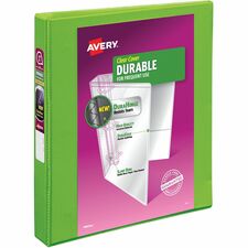 Avery® Durable View 3 Ring Binder, 1" Slant Rings, 1 Chartreuse Binder (17263) 1" Binder Capacity - Letter - 8 1/2" x 11" Sheet Size - 250 Sheet Capacity - 250 Ring(s) - Fastener(s): Slant Ring - Pocket(s): 2 - Polypropylene - Adhesive, Durable, Flexi
