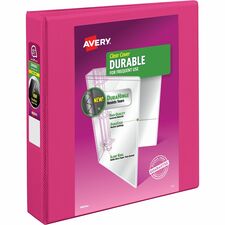 Avery® Durable View 3 Ring Binder, 1.5" Slant Rings, 1 Pink Binder (17833) 1 1/2" Binder Capacity - Letter - 8 1/2" x 11" Sheet Size - 375 Sheet Capacity - 375 Ring(s) - Fastener(s): Slant Ring - Pocket(s): 2 - Polypropylene - Adhesive, Durable, Flexi