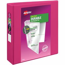 Avery® Durable View 3 Ring Binder, 2" Slant Rings, 1 Pink Binder (17836) 2" Binder Capacity - Letter - 8 1/2" x 11" Sheet Size - 530 Sheet Capacity - 530 Ring(s) - Fastener(s): Slant Ring - Pocket(s): 2 - Polypropylene - Adhesive, Durable, Flexible, P