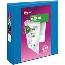 Avery® Durable View 3 Ring Binder, 2 Inch Slant Rings, 1 Pool Blue Binder (17837) 2" Binder Capacity - Letter - 8 1/2" x 11" Sheet Size - 530 Sheet Capacity - 530 Ring(s) - Fastener(s): Slant Ring - Pocket(s): 2 - Polypropylene - Pool Blue - Adhesive,