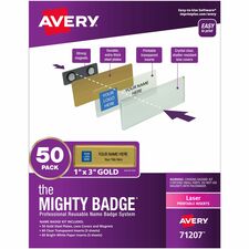 The Mighty Badge® by Avery® Name Badge Kits Plastic - Gold - 50 /Kit - 5 / Carton