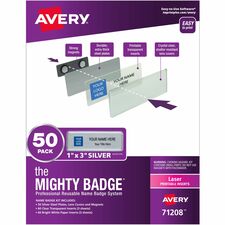 The Mighty Badge® by Avery® Name Badge Kits Plastic - Silver - 50 /Kit - 5 / Carton