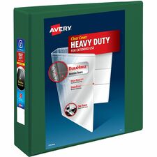 Avery® DuraHinge Ring Binder 2" Binder Capacity - Letter - 8 1/2" x 11" Sheet Size - 540 Sheet Capacity - 540 x 2" Ring(s) - Fastener(s): Ring - Pocket(s): 4, Internal - Polypropylene - Green - Adhesive, Clear Overlay, Durable Hinge, Heavy Duty, Label