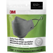 3M Daily Face Masks Recommended for: Face, Indoor, Outdoor, Office, Transportation - Cotton, Fabric - Gray - Lightweight, Breathable, Adjustable, Elastic Loop, Nose Clip, Comfortable, Washable - 10 / Pack