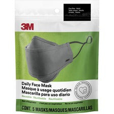 3M Daily Face Masks Recommended for: Face, Indoor, Outdoor, Office, Transportation - Cotton, Fabric - Gray - Lightweight, Breathable, Adjustable, Elastic Loop, Nose Clip, Comfortable, Washable - 5 / Pack