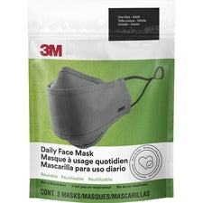 3M Daily Face Masks Recommended for: Face, Indoor, Outdoor, Office, Transportation - Cotton, Fabric - Gray - Lightweight, Breathable, Adjustable, Elastic Loop, Nose Clip, Comfortable, Washable - 3 / Pack