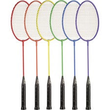 Champion Sports Tempered Steel Badminton Racket Set Red, Orange, Yellow, Green, Blue, Purple - Nylon, Leather, Tempered Steel