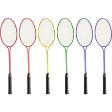 Champion Sports Tempered Steel Twin Shaft Badminton Racket Set Red, Orange, Yellow, Green, Blue, Purple - Nylon, Leather, Tempered Steel