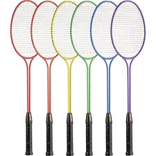 Champion Sports Tempered Steel Twin Shaft Badminton Racket Set Red, Orange, Yellow, Green, Blue, Purple - Nylon, Leather, Tempered Steel