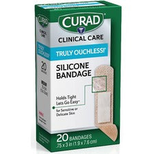 Curad Silicone Flexible Fabric Bandages 3" Width x 0.75" Length - Beige - Silicone, Fabric - 20 / Box