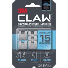 3M CLAW Drywall Picture Hanger 15 lb (6.80 kg) Capacity - for Pictures, Mirror, Decoration, Art, Home - Gray - 5 / Pack