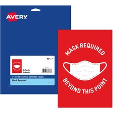 Avery® Surface Safe MASK REQUIRED Wall Decals Print/Message "Mask Required Beyond This Point" - 7" Width x 10" Height - Rectangular Shape - Water Resistant, Pre-printed, Chemical Resistant, Abrasion Resistant, Tear Resistant, Durable, UV Resistant, Re