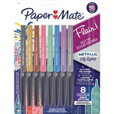 Paper Mate Flair Medium Tip Metallic Pens Medium Pen Point - Assorted Ink - 8 / Pack