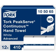 TORK PeakServe Continuous Paper Hand Towels 7.91" Width x 8.85" Length - White - Paper - 410/Pack - 12 / Carton