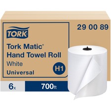 TORK Tork Matic Hand Towel Roll White H1 1 Ply - 8" Width x 700 ft Length - 7.20" Roll Diameter - 1.49" Core - White - Paper - 6 / Carton