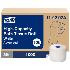 TORK High-Capacity Toilet Paper Roll White T26 2 Ply3.75" Length - 1000 Sheets - 5.40" Roll Diameter - 1 21/32" Core - White - Fiber - 36 / Carton