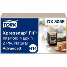 TORK Xpressnap Fit Natural Dispenser Napkin N14 2 Ply - Interfolded - 6.50" Width x 8.39" Length - Natural - Paper, Fiber - 120/Pack - 36 / Carton