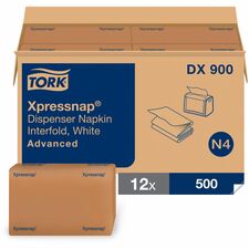 TORK Xpressnap White Dispenser Napkin N4 1 Ply - Interfolded - 13" Width x 8.50" Length - White - Fiber - 500/Pack - 12 / Carton