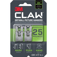 3M CLAW Drywall Picture Hanger 25 lb (11.34 kg) Capacity - for Pictures, Project, Mirror, Frame, Art, Home, Decoration - Steel - Gray - 4 / Pack
