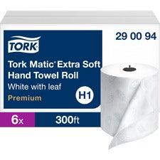 TORK Matic Extra Soft Hand Towel Roll White with Blue Leaf H1 2 Ply - 7.25" Roll Diameter - 1 33/64" Core - White - Virgin Pulp, Fiber - 6 / Carton