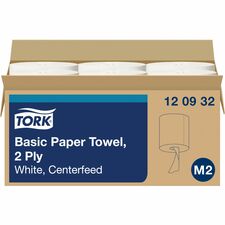 TORK Centerfeed Paper Towel White M2 2 Ply11.82" Length - 600 Sheets/Roll - 7.80" Roll Diameter - 2 29/32" Core - White - Fiber - 6 / Carton