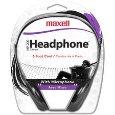 Maxell HP200MIC 199929 Headset Mini-phone (3.5mm) - Wired - Ear-cup - 6 ft Cable - Black