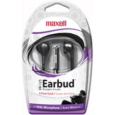 Maxell On-Earbud with MIC Mini-phone (3.5mm) - Wired - Earbud - In-ear - 6 ft Cable - Black