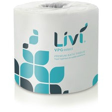 Livi VPG Select Bath Tissue 2 Ply - 3.75" Width x 4.06" Length - 500 Sheets/Roll - 1 49/64" Core - Livi Leaf - White - Fiber - 80 / Carton