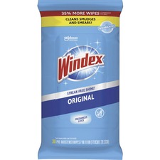 Windex® Glass & Surface Wipes Ready-To-Use - Streak-free, Unscented, Chemical-free - 38 / Pack