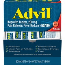 Advil Ibuprofen Tablets For Pain, Headache, Backache, Menstrual Cramp, Joint Pain, Fever - 50/Box - 1 Each
