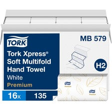 TORK Xpress Soft Multifold Hand Towel White H2 2 Ply - Multifold - 9.13" Width x 9.50" Length - White - Fiber - 135/Sleeve - 16 / Carton