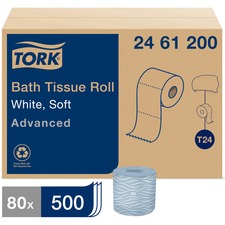 TORK Advanced Bath Tissue Roll, 2-Ply 2 Ply3.75" Length - 500 Sheets/Roll - 4.35" Roll Diameter - White - Fiber - 80 / Carton