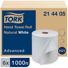 TORK Hand Towel Roll White H21 1 Ply - 7.94" Width x 1000 ft Length - 7.80" Roll Diameter - 1 15/16" Core - White - Fiber - 6 / Carton
