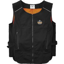 Ergodyne 6255 Lightweight Cooling Vest Recommended for: Pulp & Paper, Fabrication, Construction, Refinery, Utility - Small/Medium - Heat Protection - Zipper Closure - Polyester, Cotton - Black - Lightweight, Flexible, Adjustable, Heavy Duty, Pocket, Long
