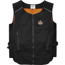 Ergodyne 6255 Lightweight Cooling Vest Recommended for: Pulp & Paper, Fabrication, Construction, Refinery, Utility - Large/Extra Large - Zipper Closure - Polyester, Cotton - Black - Lightweight, Flexible, Adjustable, Heavy Duty, Pocket, Long Lasting - 1 E