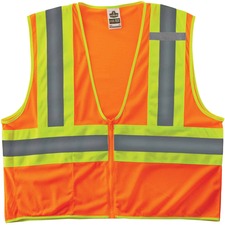 Ergodyne 8229Z Economy Two-Tone Vest Recommended for: Construction, Emergency, Warehouse, Baggage Handling - 4-Xtra Large/5-Xtra Large - Zipper Closure - Polyester Mesh, Mesh Fabric - Orange - Reflective, Pocket - 1 Each
