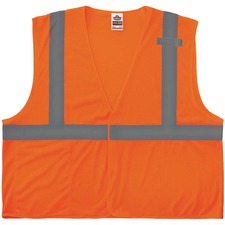 Ergodyne 8210HL Mesh Hi-Vis Safety Vest Recommended for: Utility, Construction, Baggage Handling, Emergency, Warehouse - Small/Medium - Hook & Loop Closure - Polyester Mesh, Mesh Fabric - Orange - Reflective, Pocket, Breathable, Lightweight, High Visibili