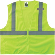 Ergodyne 8210Z Type R Economy Mesh Vest Recommended for: Utility, Construction, Baggage Handling, Emergency, Warehouse - Extra Small - Zipper Closure - Polyester Mesh, Mesh Fabric - Lime - Reflective, Pocket, Breathable, Lightweight, High Visibility, Mach