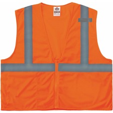 Ergodyne 8210Z Type R Economy Mesh Vest Recommended for: Utility, Construction, Baggage Handling, Emergency, Warehouse - Extra Small - Zipper Closure - Polyester Mesh, Mesh Fabric - Orange - Reflective, Pocket, Breathable, Lightweight, High Visibility, Ma