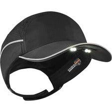 Ergodyne 8965 Long Brim Cap with LED Light Recommended for: Mechanic, Baggage Handling, Factory, Home, Industrial - Bump, Scrape, Head Protection - Nylon, Nylon - Black - Lightweight, LED Light, Comfortable, Impact Resistant, Breathable, Ventilation, Remo