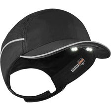 Ergodyne 8965 Bump Cap Hat with LED Light Recommended for: Mechanic, Baggage Handling, Factory, Home, Industrial - Bump, Scrape, Head Protection - Nylon, Nylon - Black - Lightweight, LED Light, Comfortable, Impact Resistant, Breathable, Ventilation, Remov