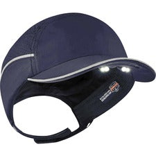 Ergodyne 8965 Bump Cap Hat with LED Light Recommended for: Mechanic, Baggage Handling, Factory, Home, Industrial - Bump, Scrape, Head, Impact Protection - Nylon - Navy - Lightweight, LED Light, Comfortable, Reflective Strap, Breathable, Ventilation, Remov