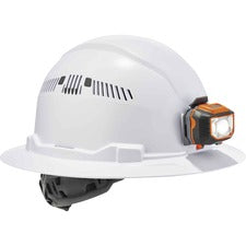 Ergodyne 8973LED Full Brim Hard Hat Recommended for: Construction, Utility, Oil & Gas, Construction, Forestry, Mining, General Purpose - Moisture, Odor, Sun, Rain, Eye, Overhead Falling Objects, Head, Neck Protection - White - Comfortable, LED Light, Heav